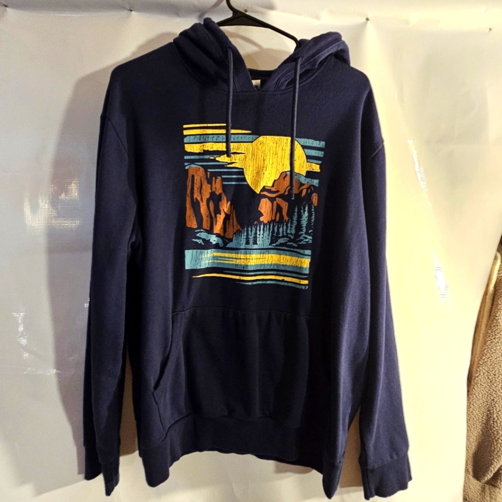 Sonoma Hoodie Mens Size XL Blue Landscape Graphic Pullover Long Sleeve